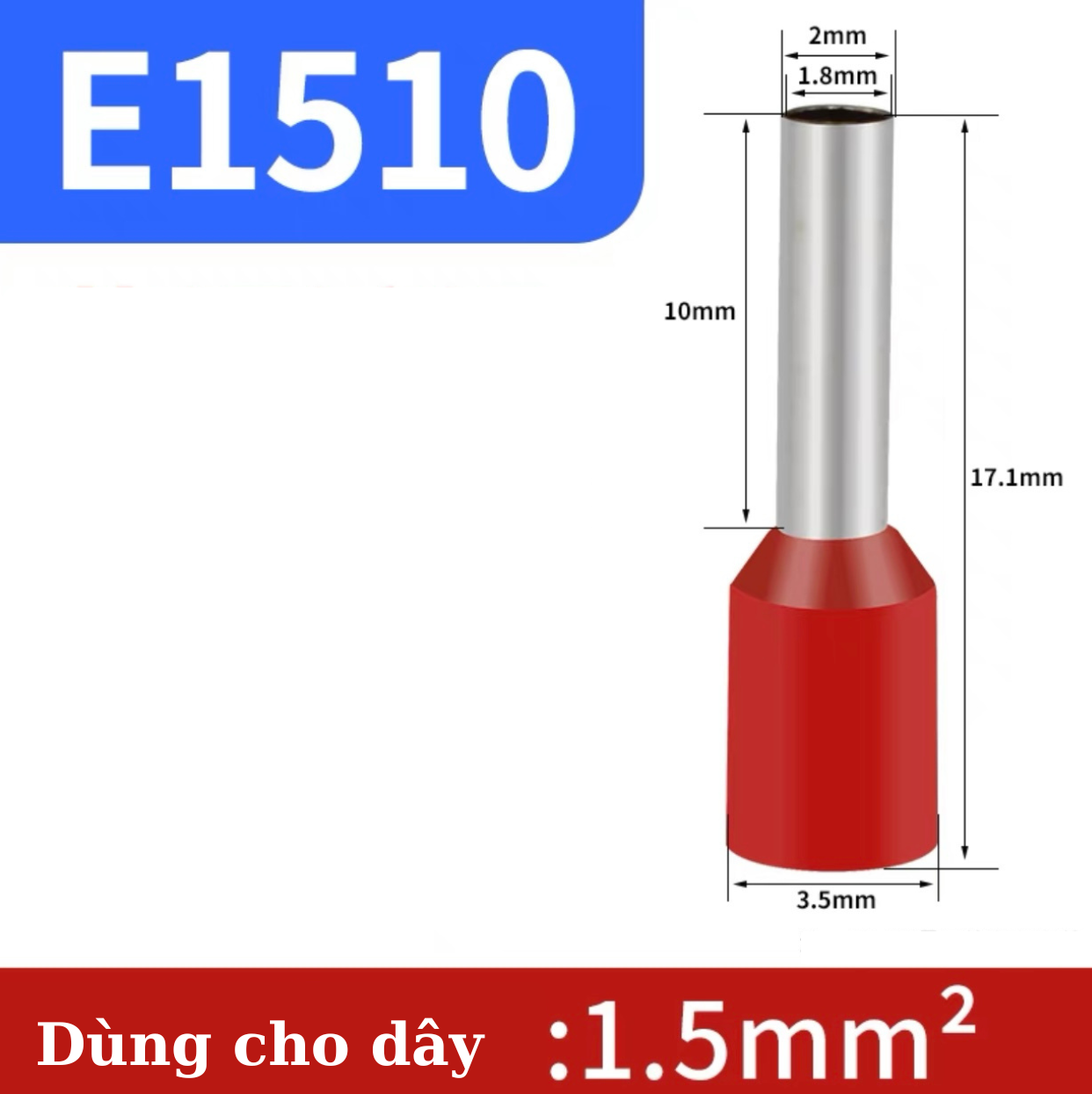 Đầu cos pin rỗng bọc nhựa 100c, cos pin rỗng,cốt kim thông,kim dài đủ kích thước,cosse kim dài,cos kim rỗng