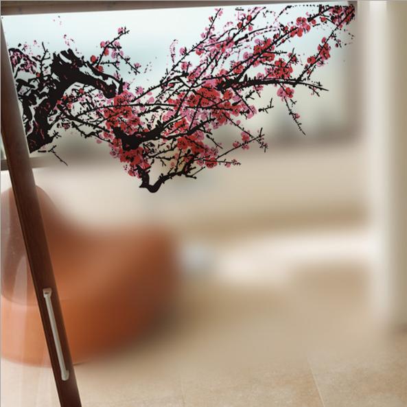 Decal trang kính cao cấp - cành đào đỏ -dk7055