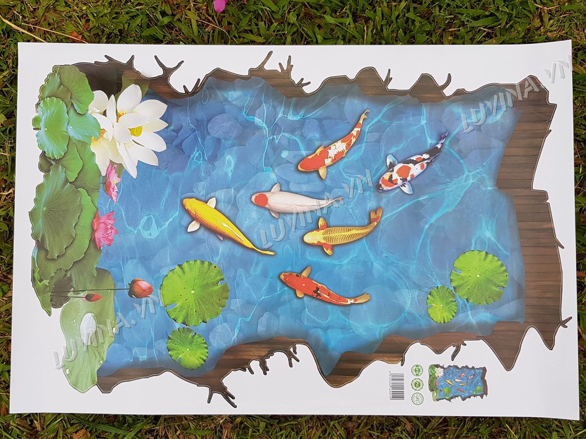 DECAL DÁN TƯỜNG TẾT HỒ CÁ 3D SỐ 7