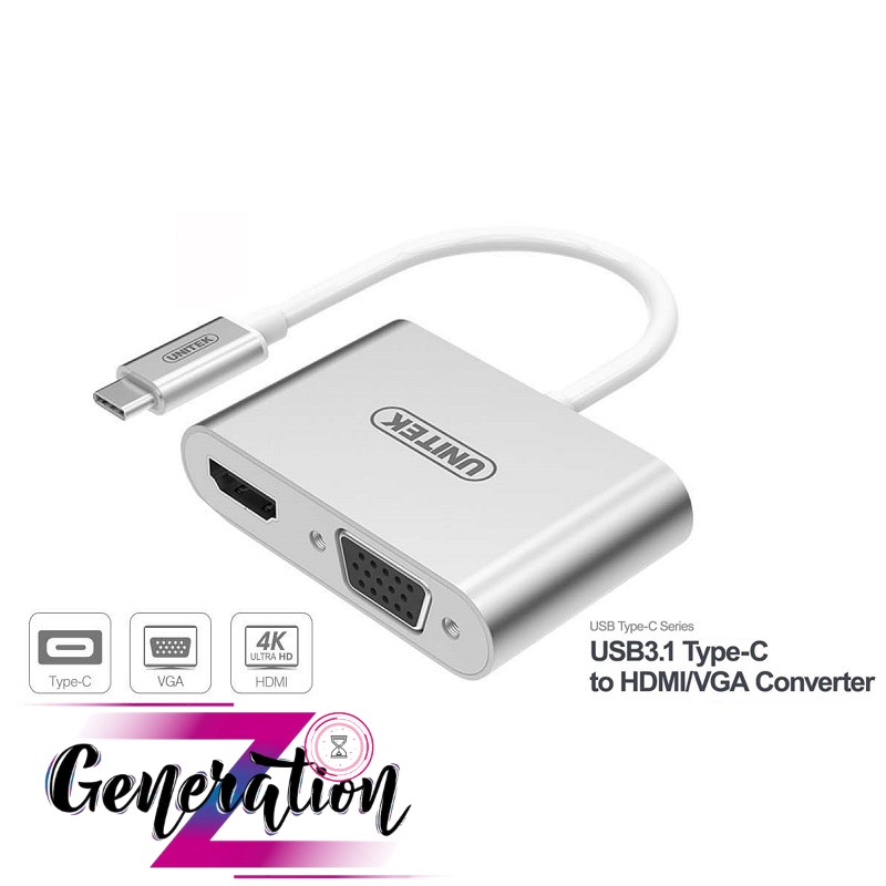 Cáp chuyển type-c ra hdmi + vga unitek