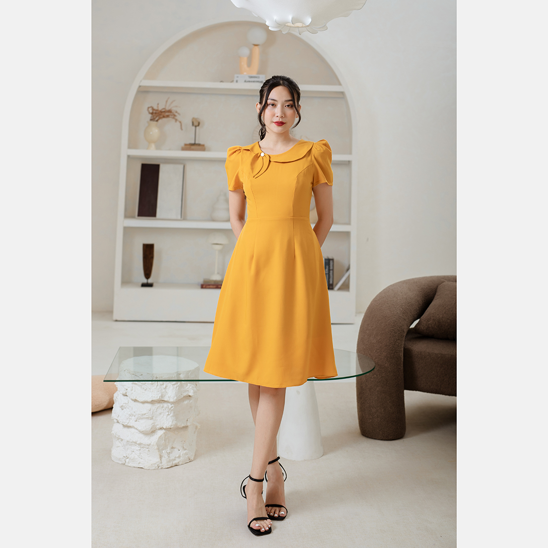 Đầm xòe thời trang Eden cổ sen lệch - D489