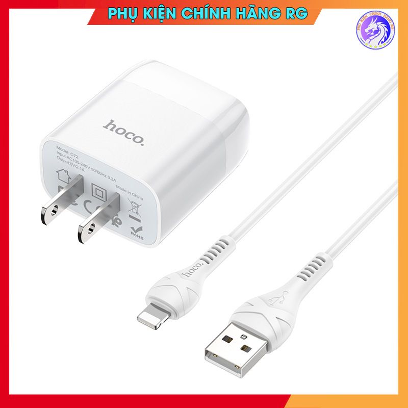 Bộ sạc Hoco C72 cóc sạc 1 cổng kèm dây sạc Lightning - Micro USB - TypeC hàng chính hãng bảo hành 12 tháng