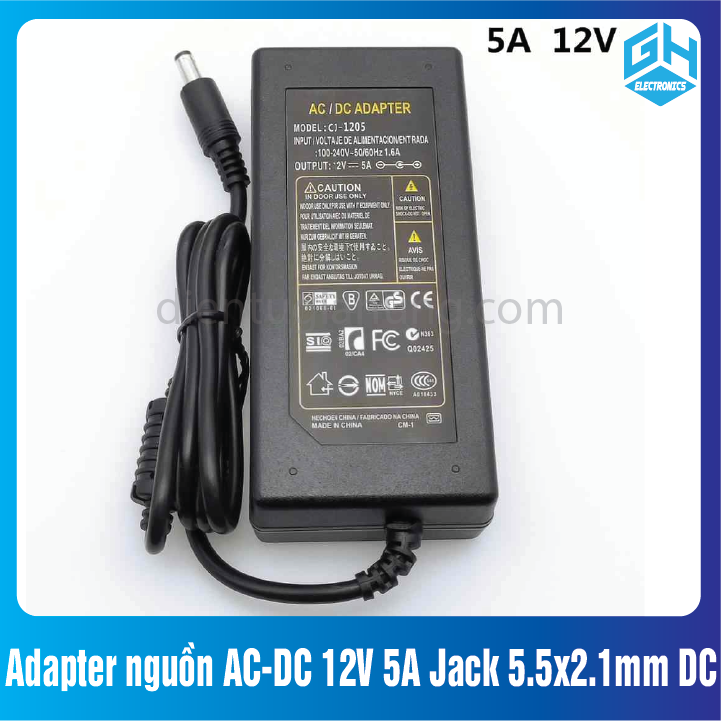 Adapter nguồn AC-DC 12V 5A Jack 5.5x2.1mm DC