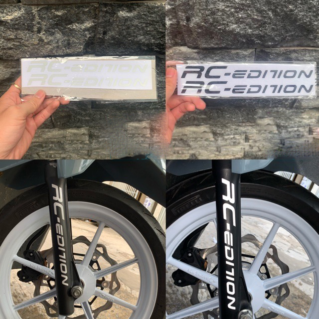 2 Tem DECAL dán phuộc phản quang RC EDITION,dán ốp gắp,mặt nạ xe siêu đẹp