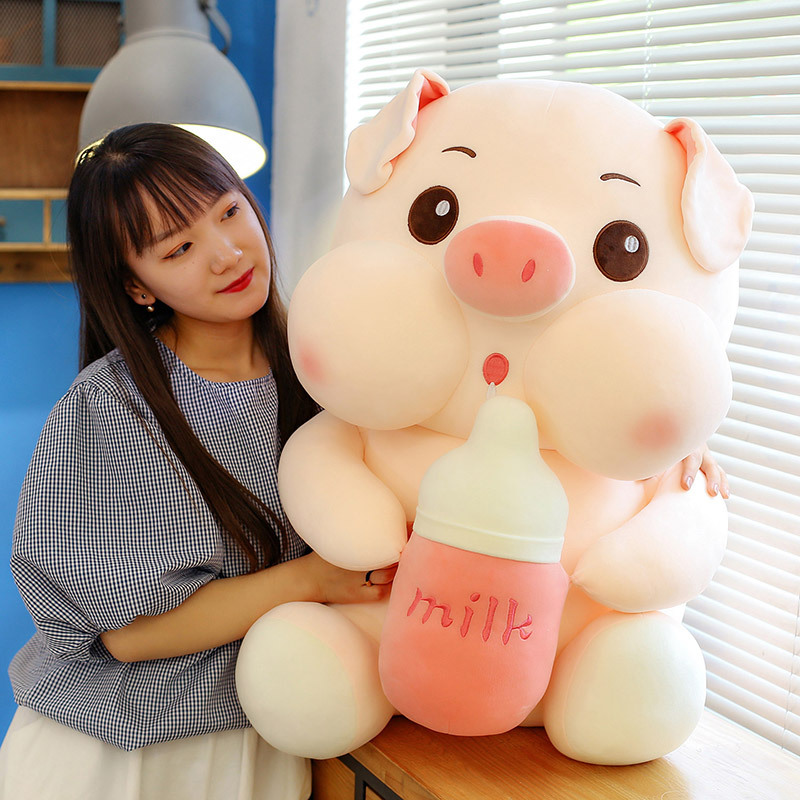 GẤU BÔNG HEO ÔM BÌNH SỮA DỄ THƯƠNG SIÊU CUTE CHO BÉ HÀNG CAO CẤP MỀM MỊN VẢI MINISO HÀN QUỐC