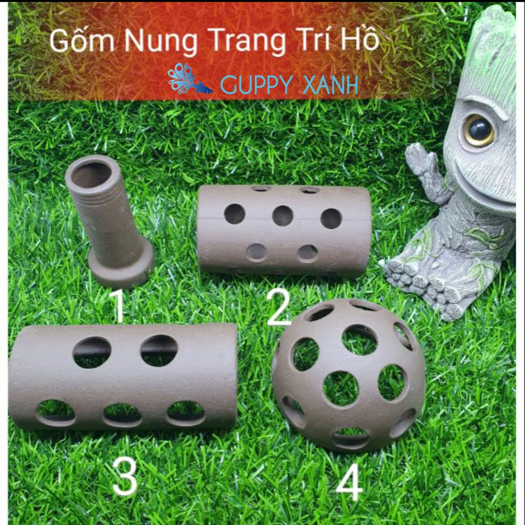 Ống Khối - Ô Tròn - Thanh Tròn - Đồ Chơi Cho Tép - Gốm Nung Trang Trí Cho Thủy Sinh - Hồ Cá - Guppy Xanh  Số 1