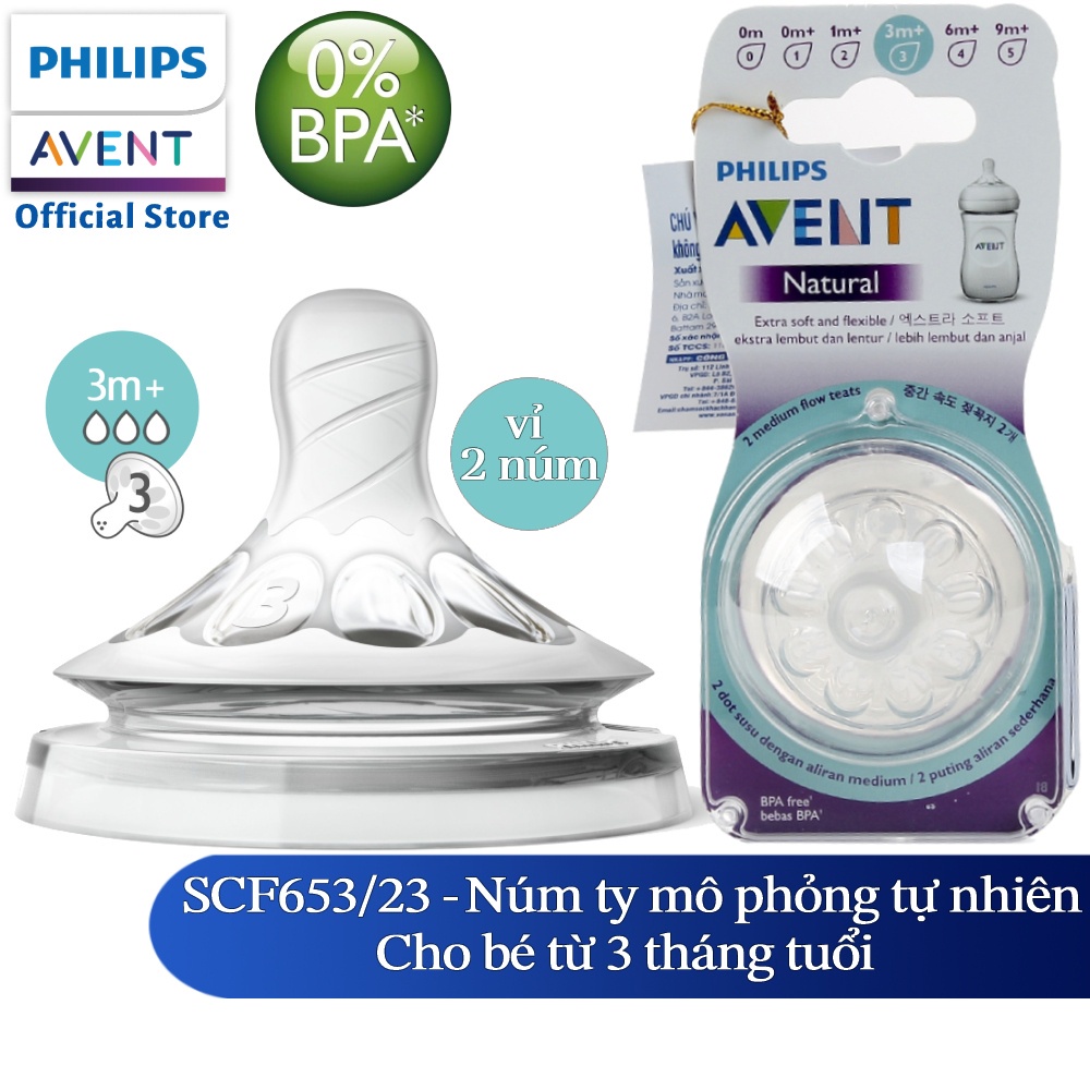 Núm ty Silicone thiết kế Mô phỏng tự nhiên hiệu Philips Avent