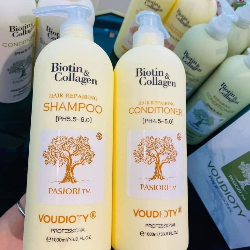 Cặp Dầu Gội Xả Biotin Collagen Vàng 1000ml