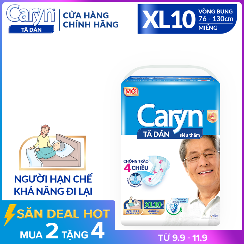 Tã Dán Người Lớn Caryn Siêu Thấm Size XL - 10 Miếng Dành Cho Người Hạn Chế Khả Năng Đi Lại