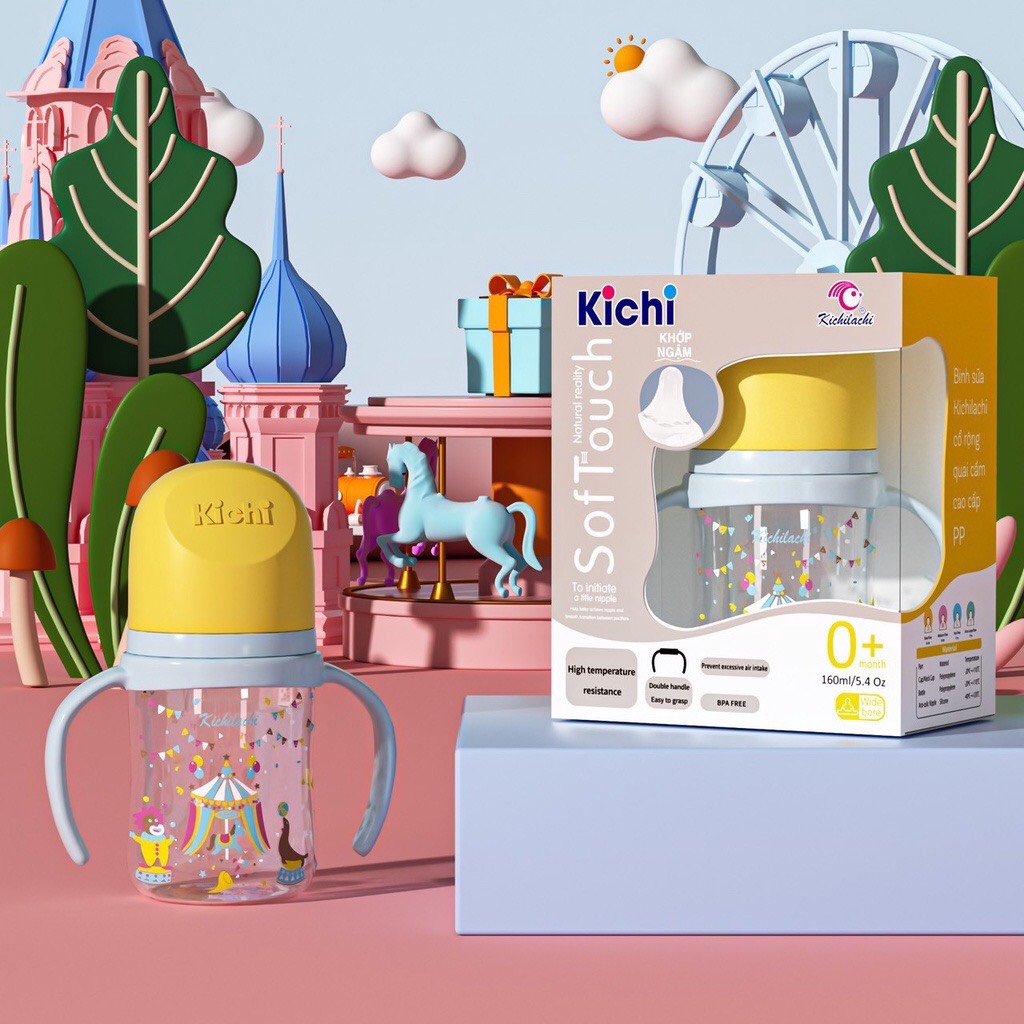 Bình Sữa Cổ rộng PP Kichi 160ml/ 240ml /300ml ( Có quai cầm )