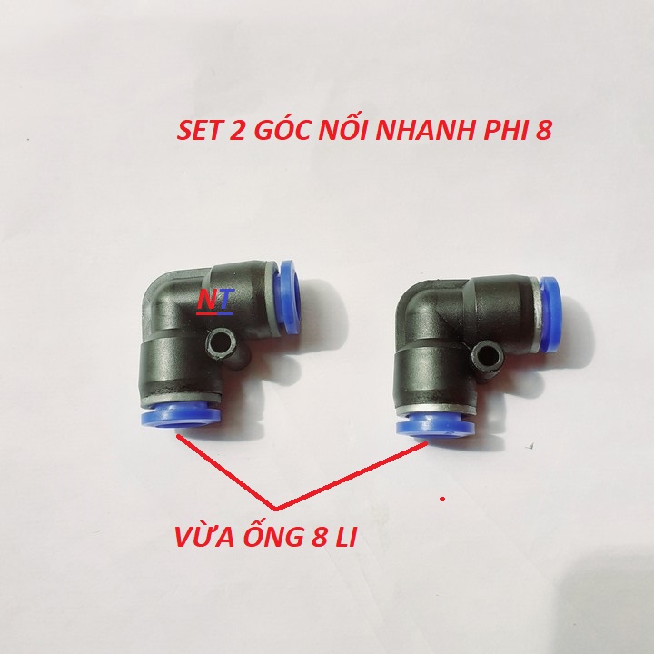 Bộ 2 cút góc nối nhanh vừa ống 8mm | cut nối vuông góc cho ống 8mm trong hệ thống phun sương | Đầu nối khí nén Góc đường kính 8mm | góc vuông nối nhanh 8mm máy phun sương