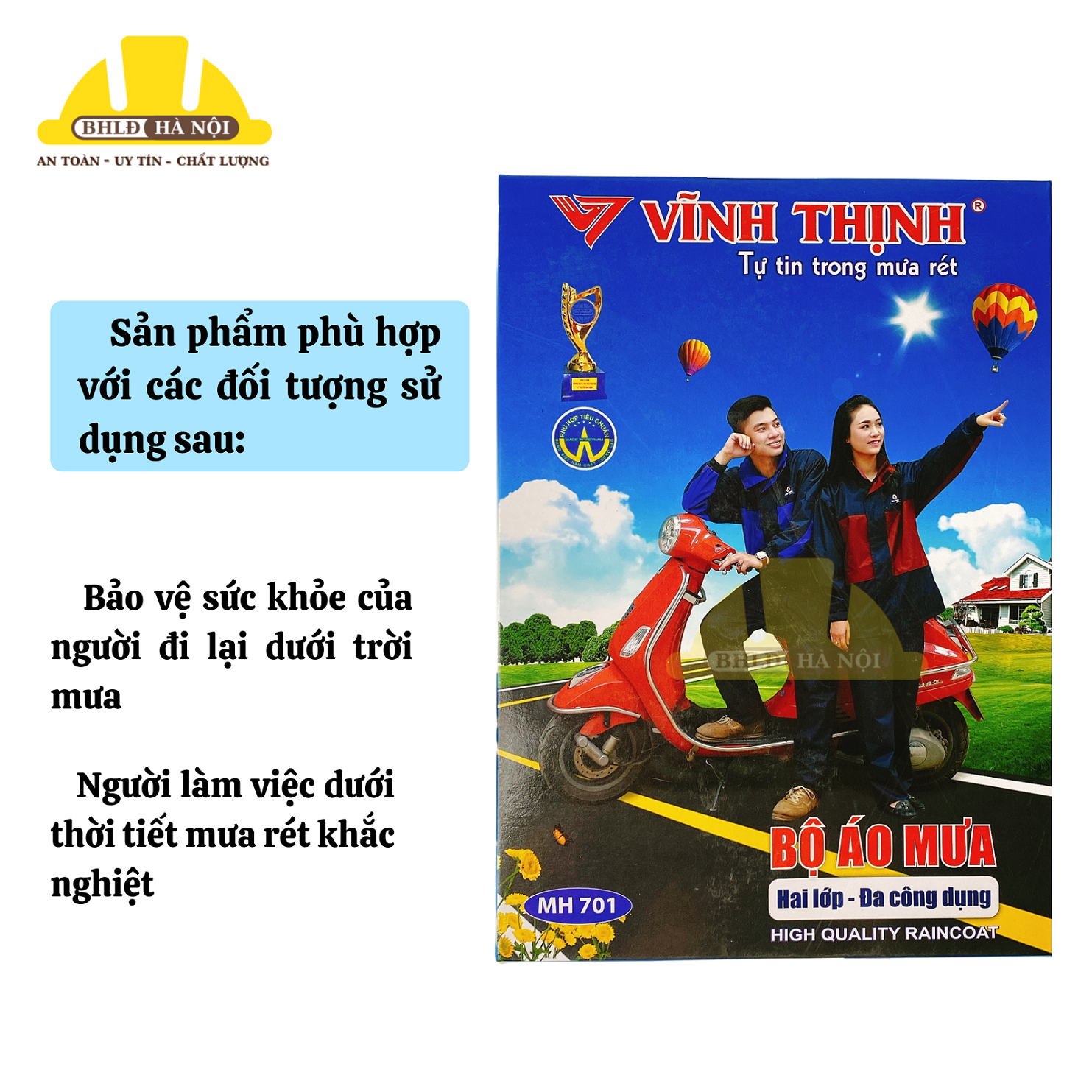 Bộ áo mưa 2 lớp cao cấp Vĩnh Thịnh (hàng chính hãng)