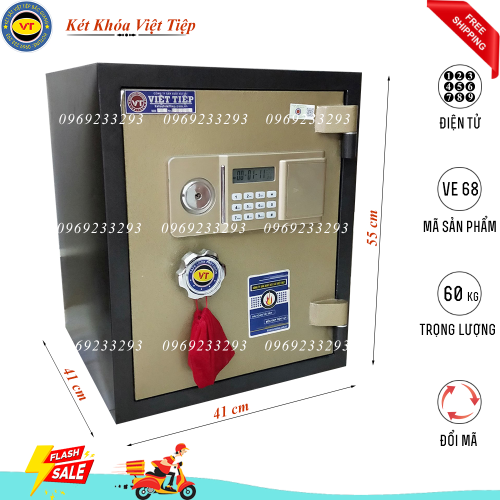 Két Sắt Điện Tử VE68, Đen Vàng, Việt Tiệp, Nặng 60kg, Chống Trộm, Chống Cháy, An Toàn, Tiện Dụng, Bảo Mật, Chính Hãng, Hợp Phong Thủy, Két Sắt Bắc Giang, Mua Két Sắt Tại Bắc Giang [Miễn Phí Giao Hàng]