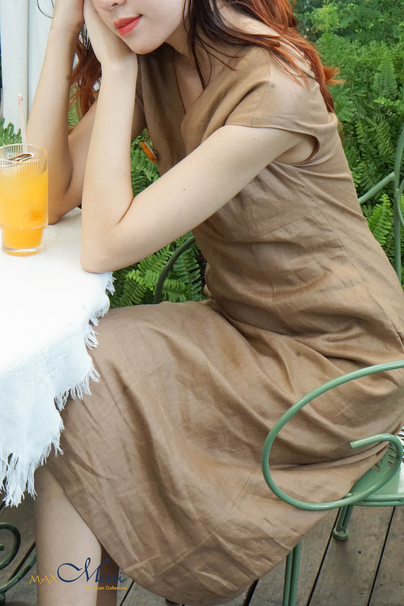 MaxMessi - Đầm linen cao cấp cổ tim vai đỗ cúp ngực