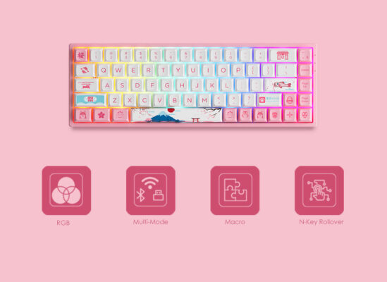 Bàn phím cơ AKKO 3068B Plus World Tour Tokyo R2 (Bluetooth 5.0 / Wireless 2.4Ghz / Hotswap / Foam tiêu âm / AKKO CS Jelly Pink)