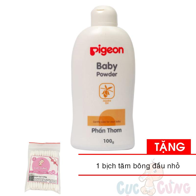 Phấn thơm Pigeon cho bé 100g Tặng 1 gói tăm bông đầu nhỏ
