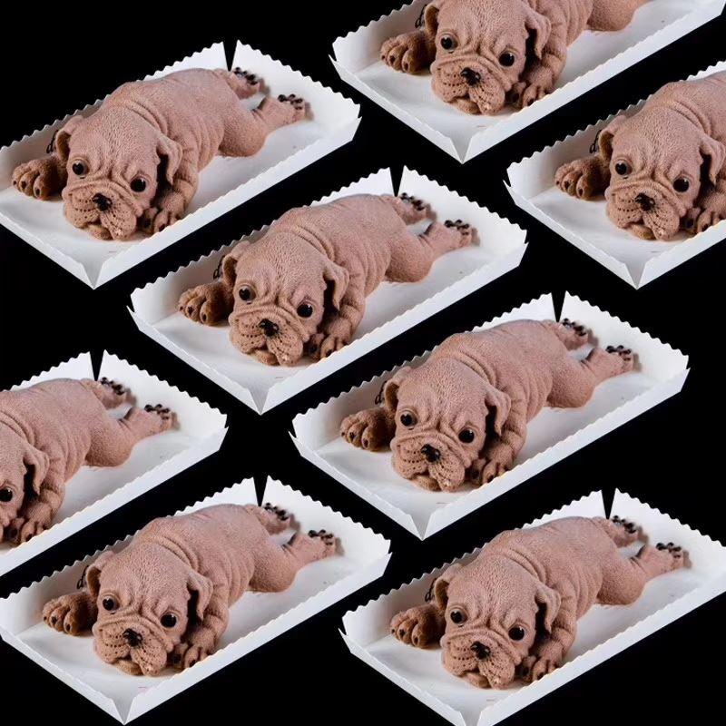 Chó Shar PEI Bánh Mousse Bộ Tạo Khuôn Hình Bánh 6 Chocolate Nổi Danh Trên Mạng 3D Lập Thể 4-Inch Hộp Đóng Gói Kem Bẩn Bẩn Chó Silicone