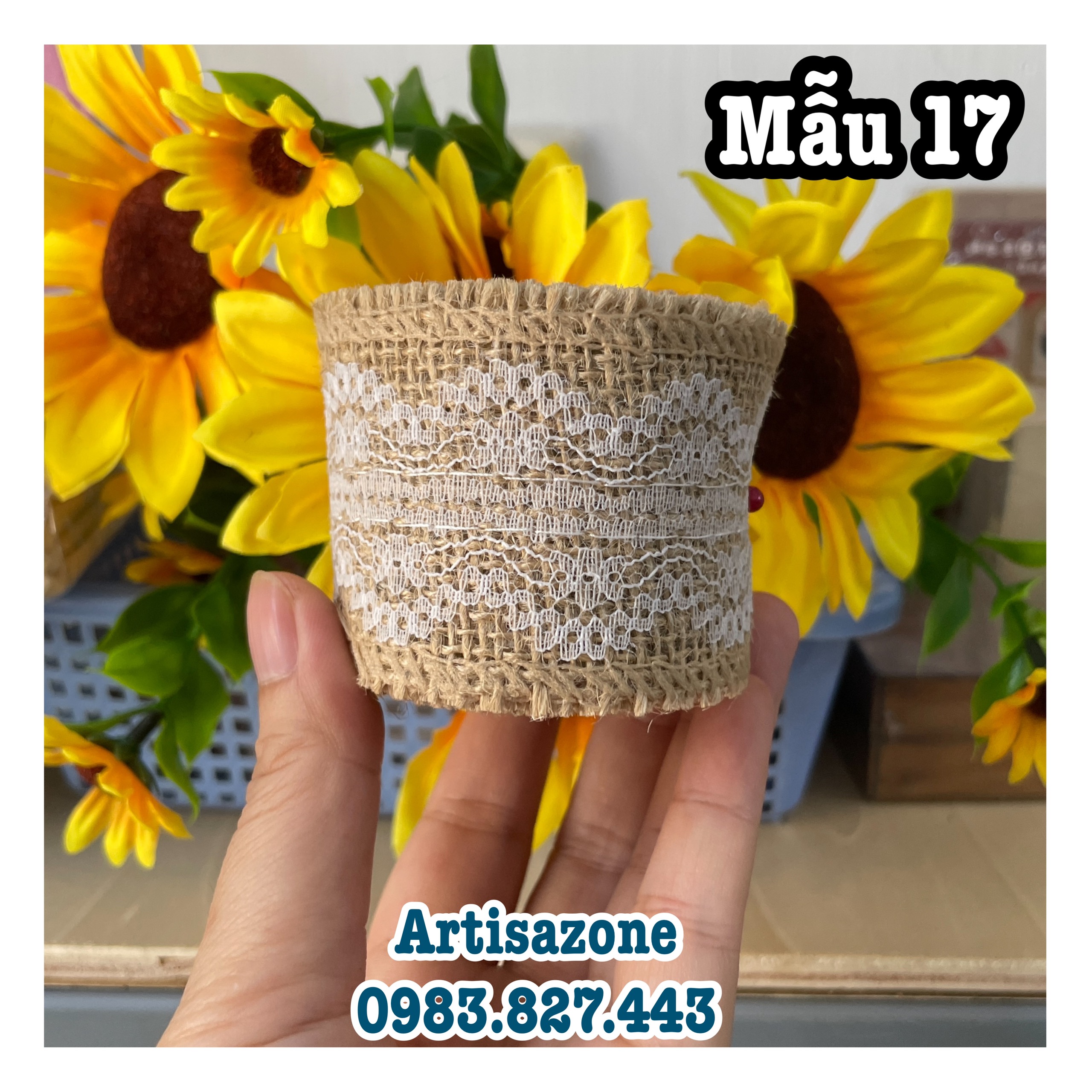 Ruy băng vải bố ren trắng (rộng 5cm, dài 1,95 mét)