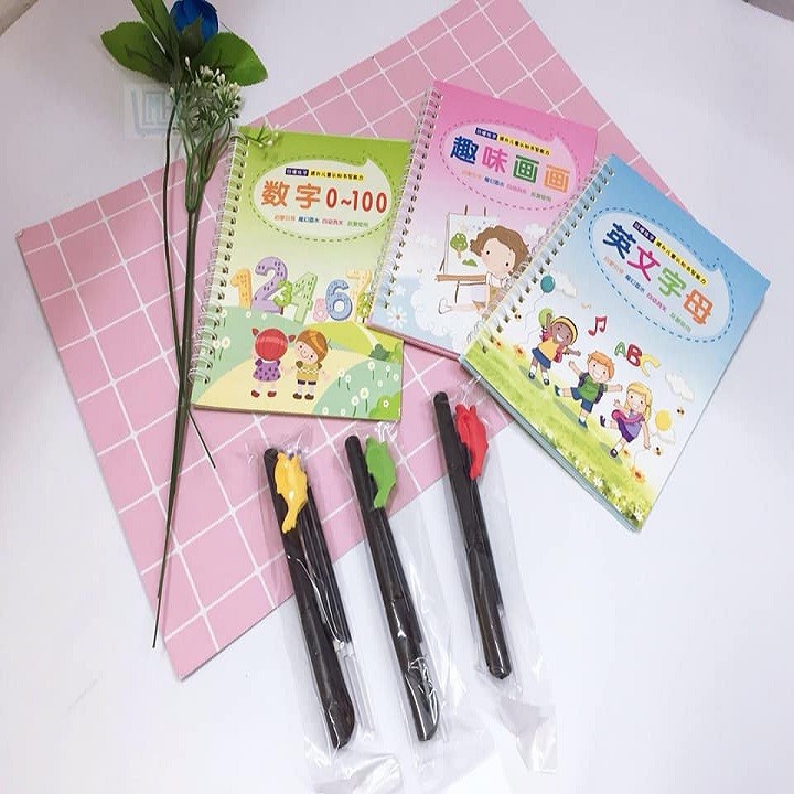 Bộ 3 Vở Tô Màu Tập Viết Tự Xóa Thần Kỳ ( Tặng kèm bút + miếng đệm bút )