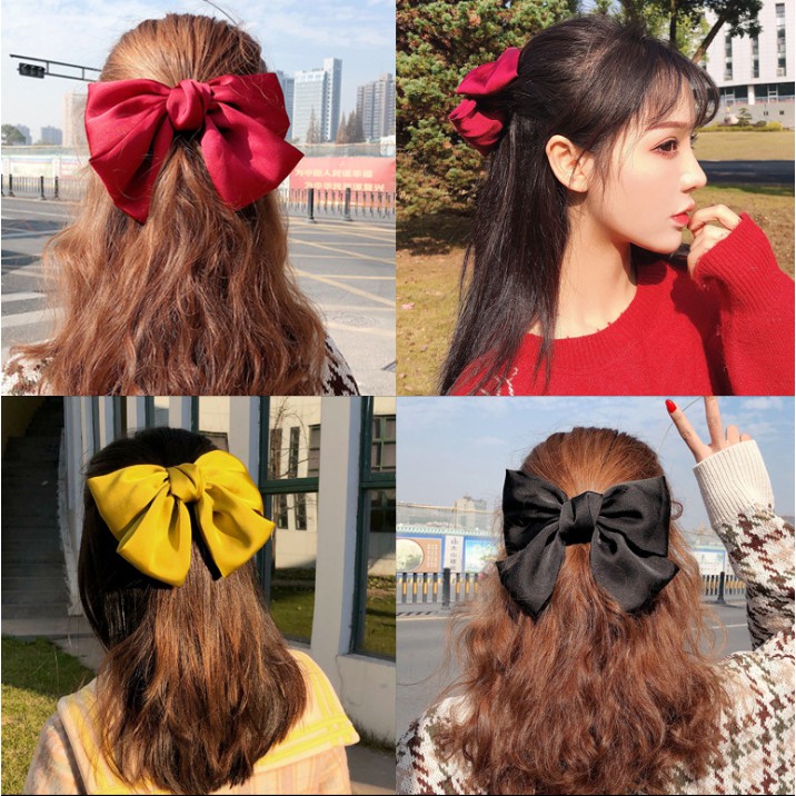 Kẹp tóc nơ vải to lụa satin Yolody cặp tóc nơ tiểu thư cực xinh