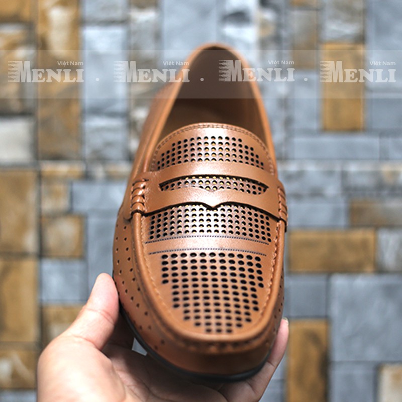 Giày Lười Da Bò Thật Menli Glsp160 Đục Lỗ (Đen, Nâu, Vàng)