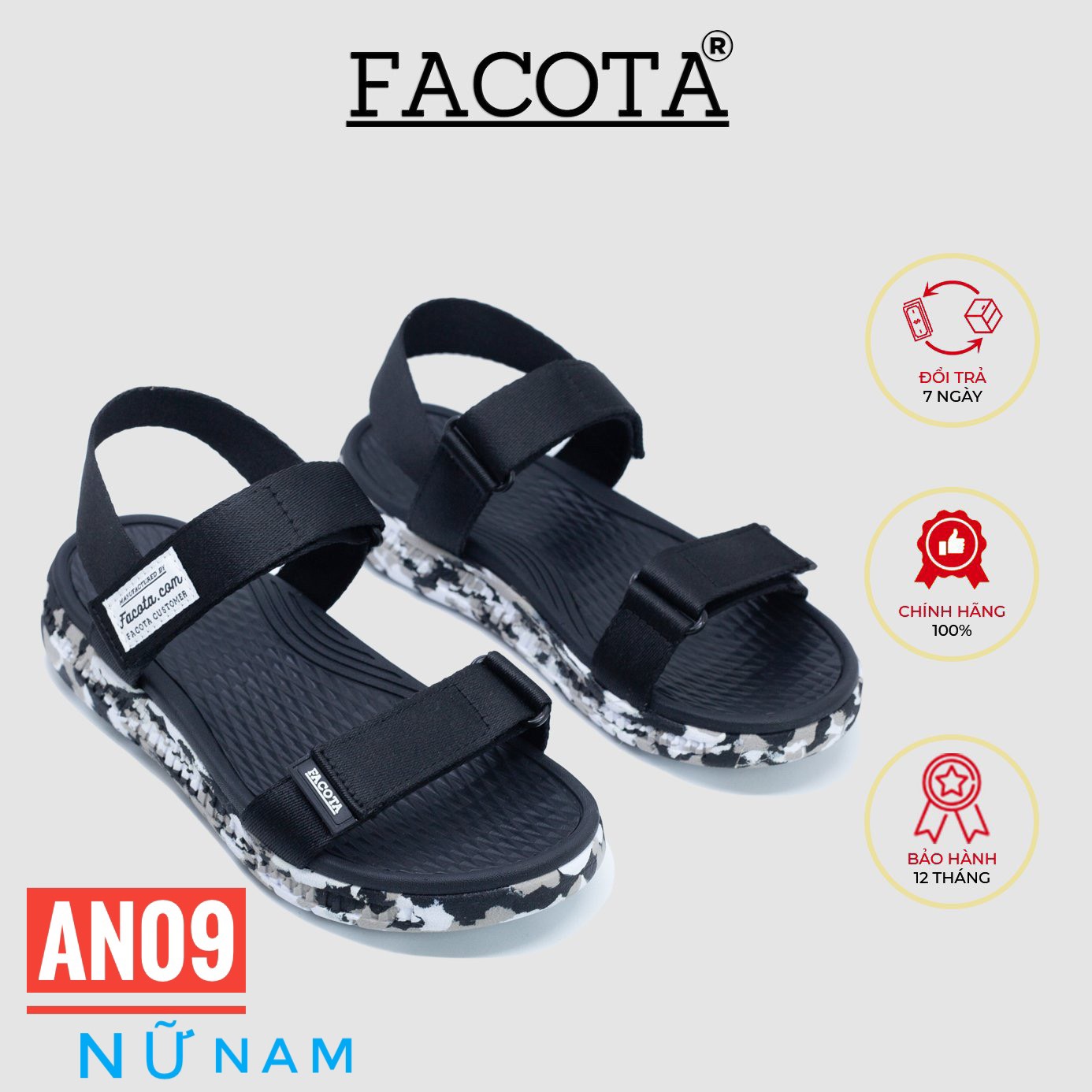 Giày sandal nữ Facota Angelica AN09 sandal học sinh Nữ , Nam quai dù