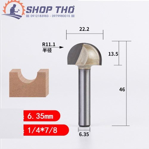Mũi Phay TIDEWAY Đánh Rãnh Tròn Cốt 6.35mm nhiều cỡ