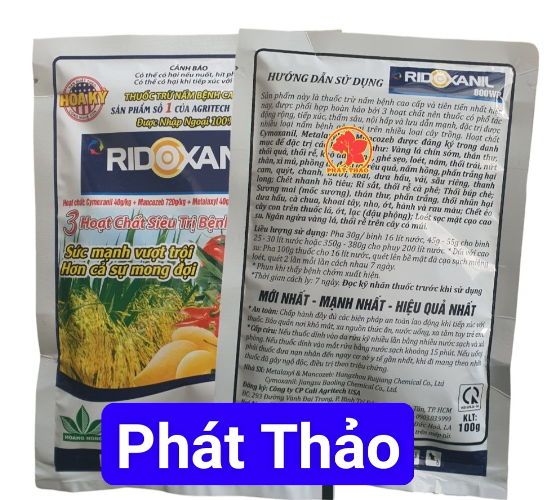 Thuốc trừ bệnh ridoxanil 100gr, đốm lá, thối rễ, vàng lá.