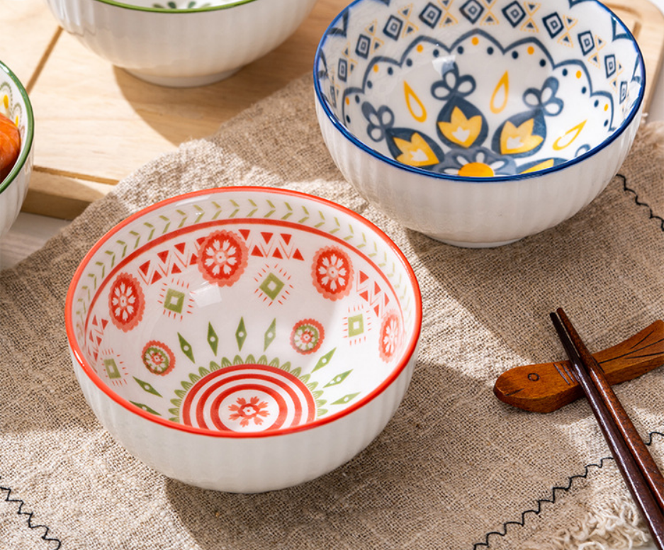 Chén bát ăn cơm họa tiết bohemian siêu xinh, chén bát decor kiểu mới