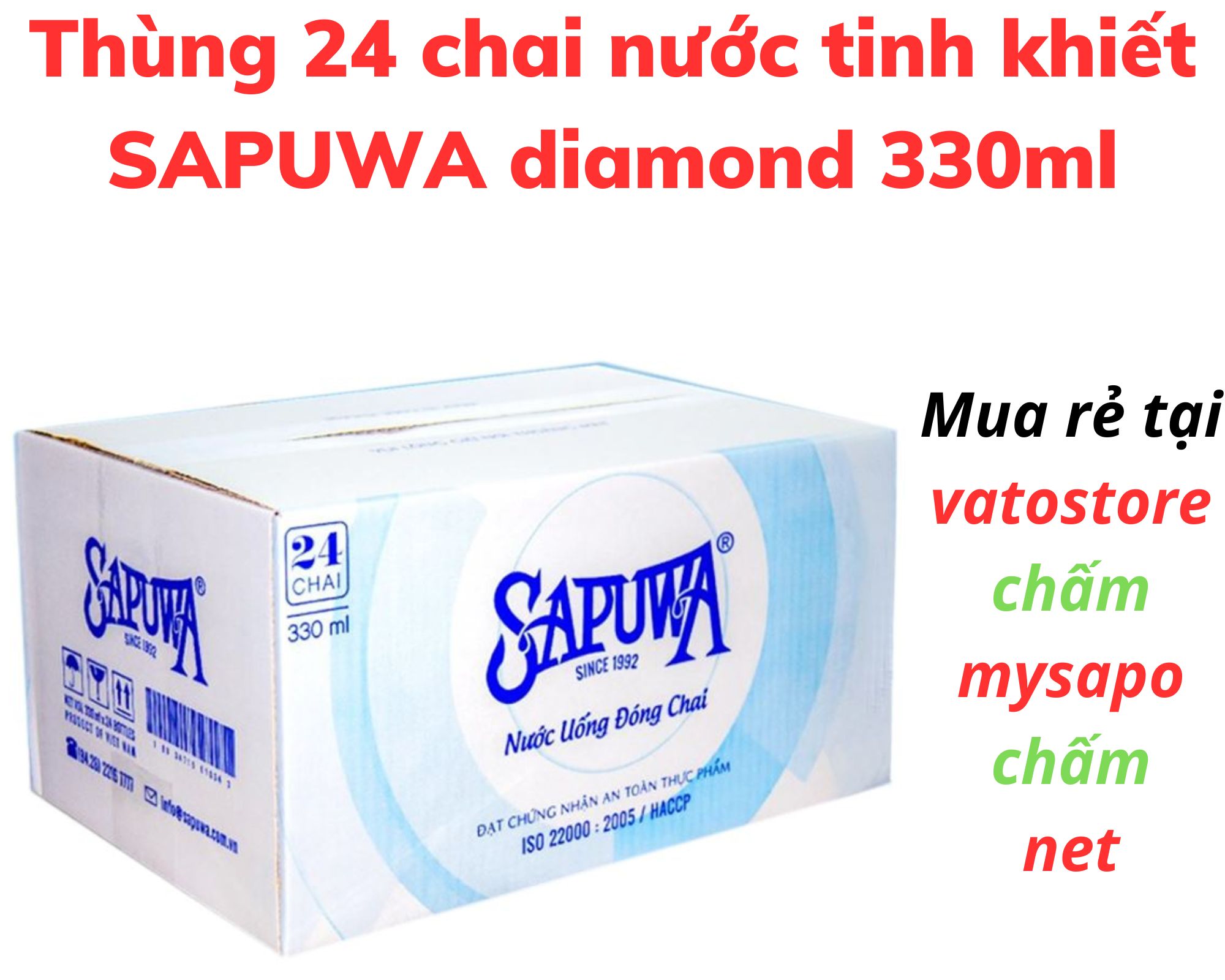 Thùng 24 chai nước tinh khiết SAPUWA diamond 330ml Lốc 6 chai nước tinh