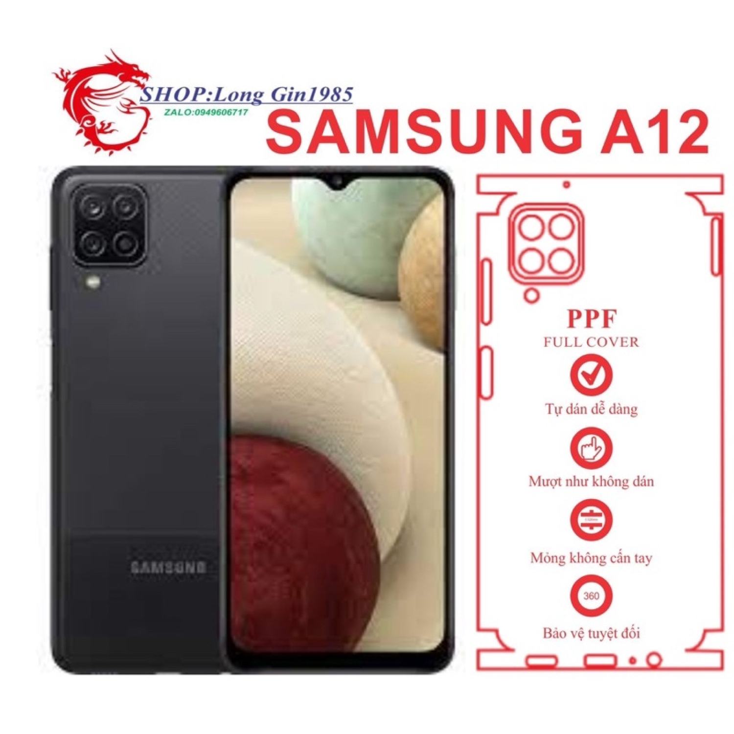 Samsung A12 miếng dán trong Ppf mặt sau và mặt trước chống va đập tốt chống trầy xước cao