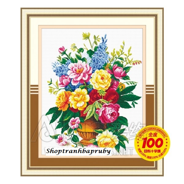 Tranh thêu Bình Hoa 22329 kích thước 62 x 75 cm