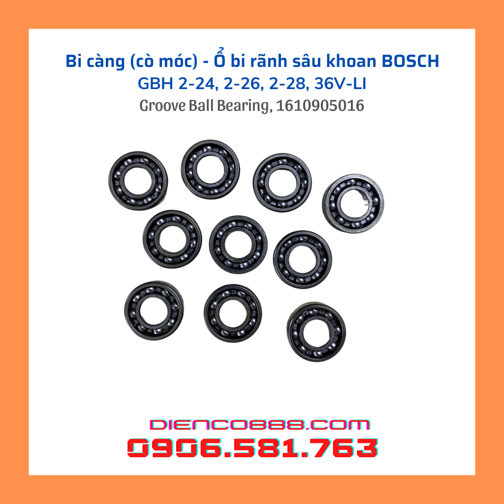 Bi càng - bi cò móc khoan bê tông BOSCH GBH 2-24, 2-26, 2-28 (Groove Ball Bearing, 1610905016)