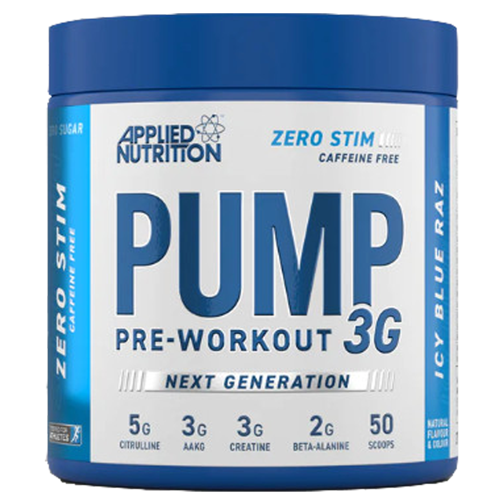 Pump 3G Pre Workout Applied Nutrition 50 scoops vị Icy Blue Raz không có