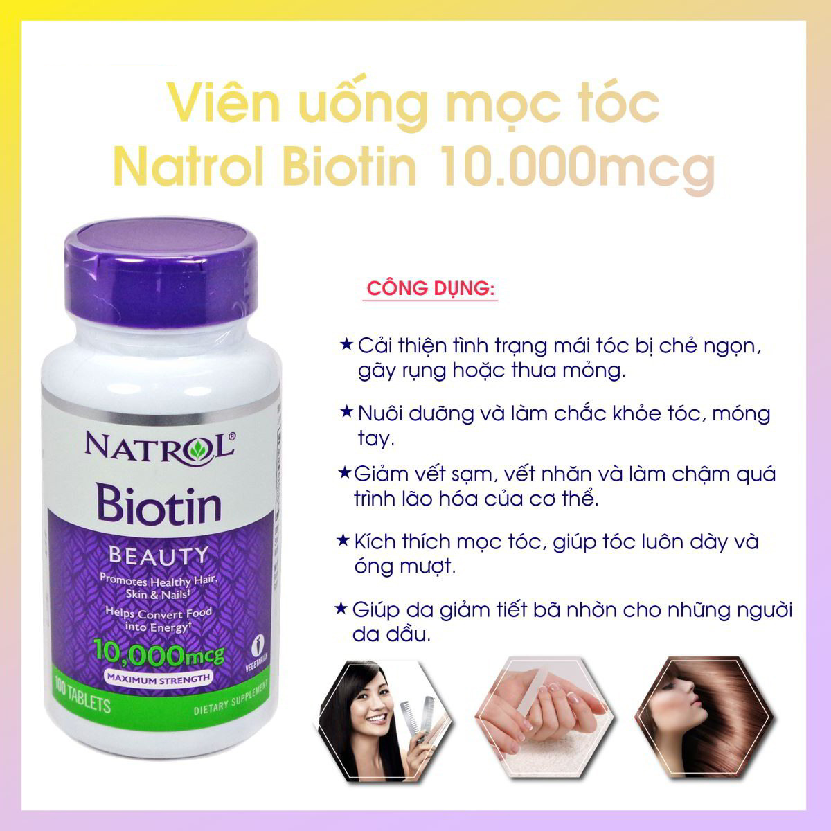 Viên uống mọc tóc Natrol Biotin 100 viên