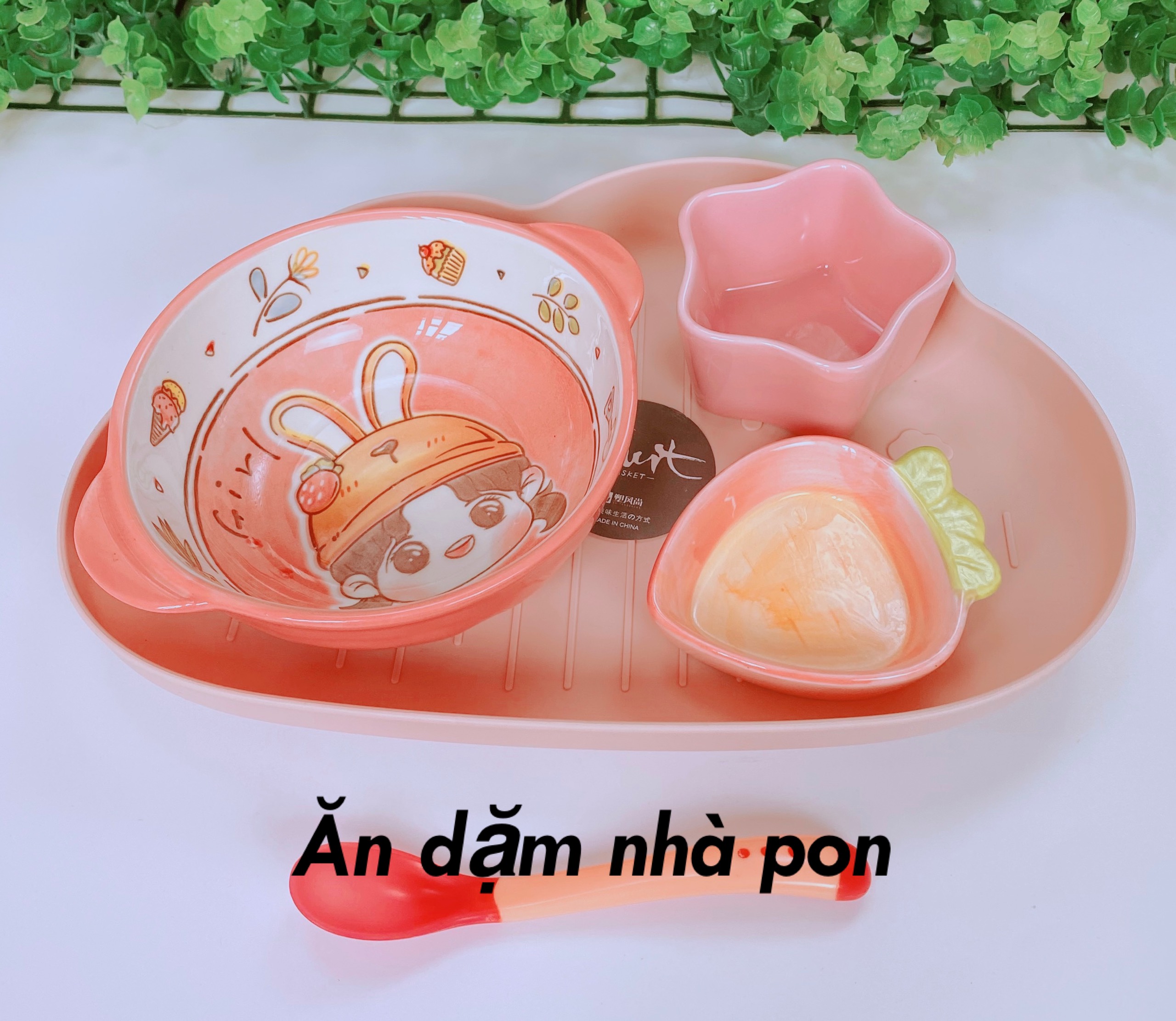 Combo Bát Ăn Dặm Gốm Sứ Cho Bé,Sét Bát Kèm Khay và Thìa
