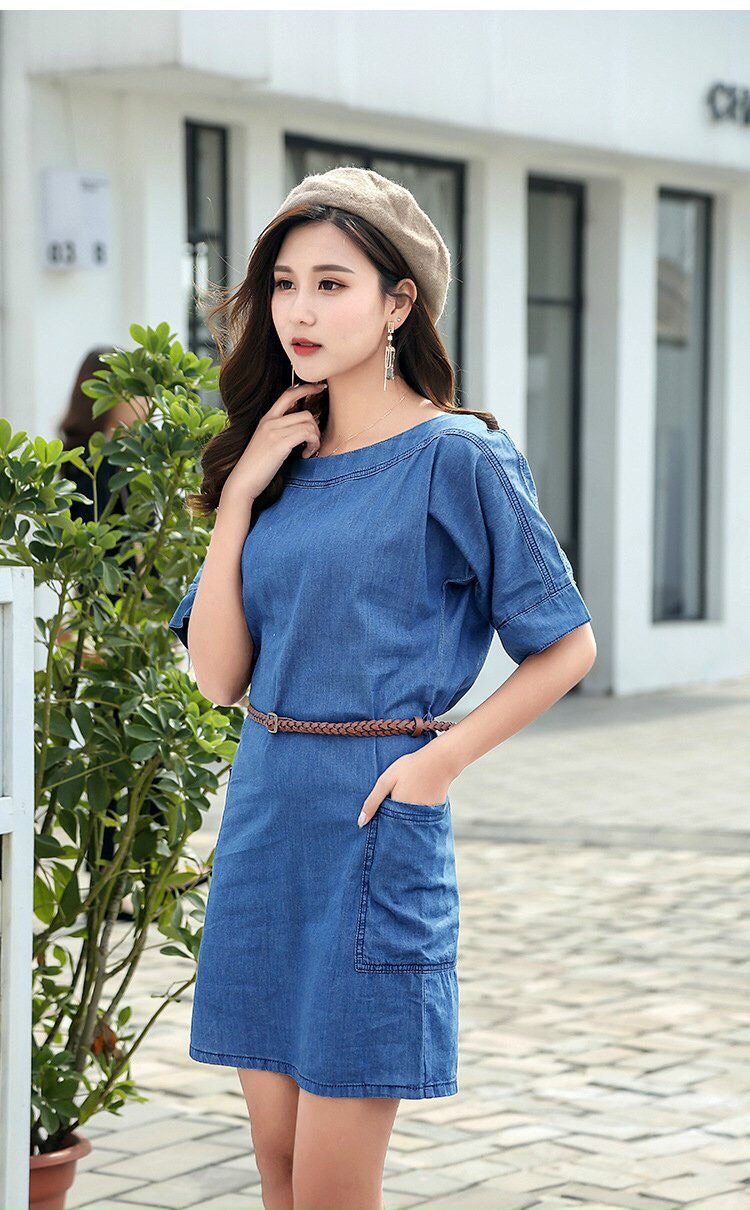 mẫu mới đầm jean suông denim 2 túi