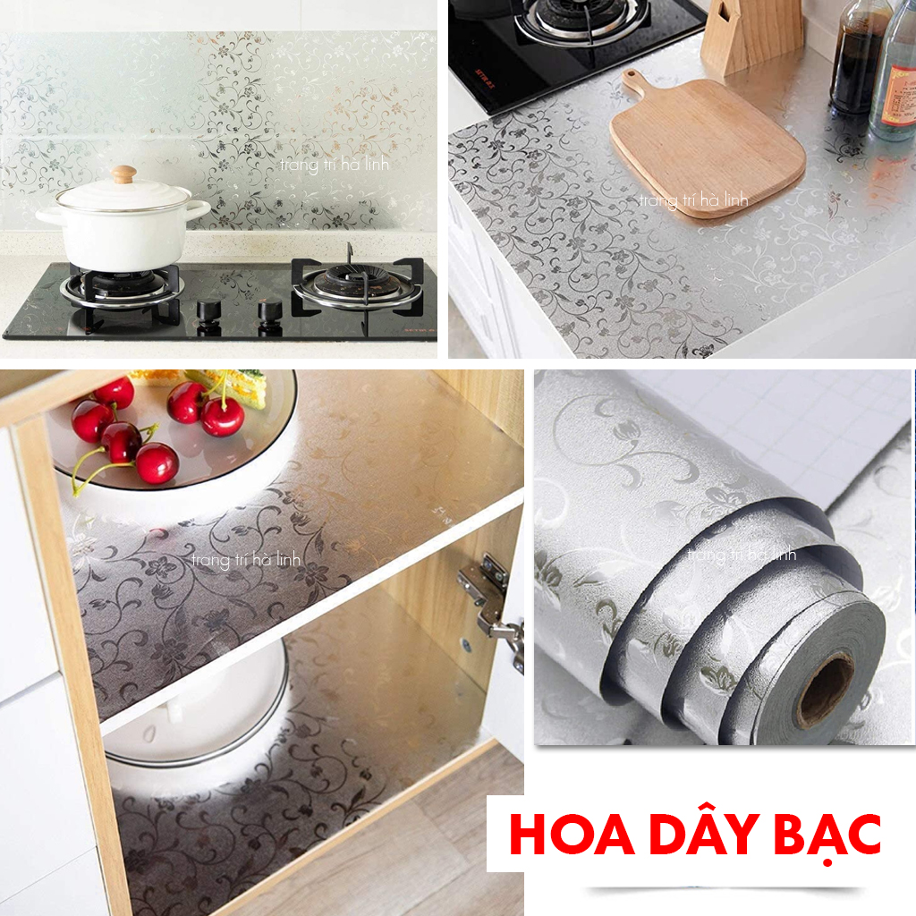 Giấy bạc dán tường nhà bếp , cuộn decal bạc cách nhiệt chống thấm bền đẹp
