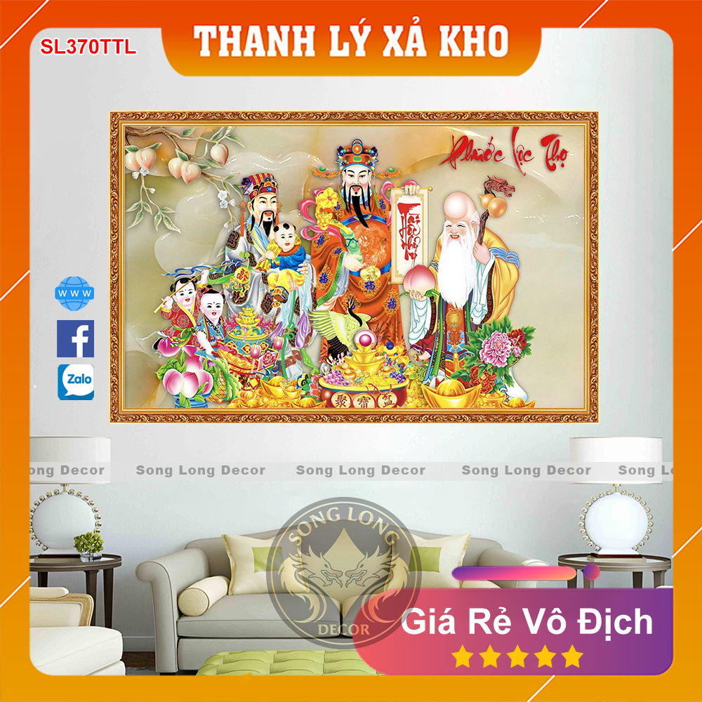 Tranh dán tường 3d phúc lộc thọ - sl370ttl-tranh 3d tài lộc - song long decor