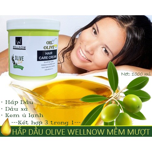 KEM Ủ TÓC HẤP DẦU TINH CHẤT OLIVE OIL WELLNOW 1000ML