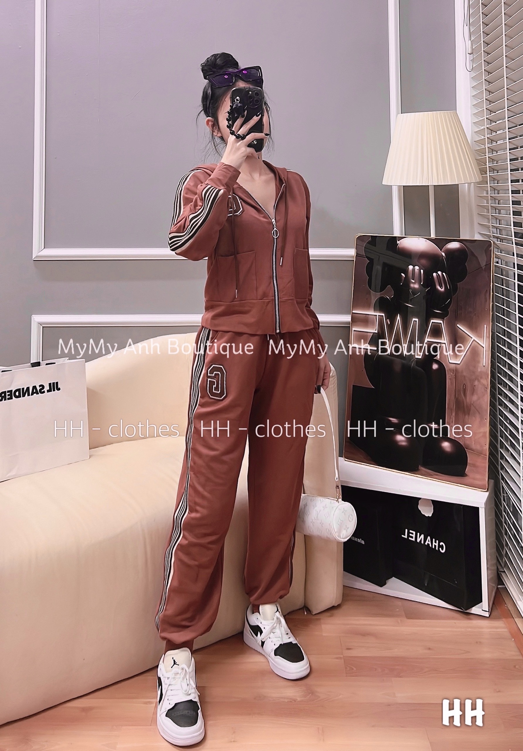 Sét bộ tt khoá mũ chữ G Chất umi hàn dày đẹp Form bộ thụng rộng, may can vải sọc thân bộ Logo thêu đáp nổi -th