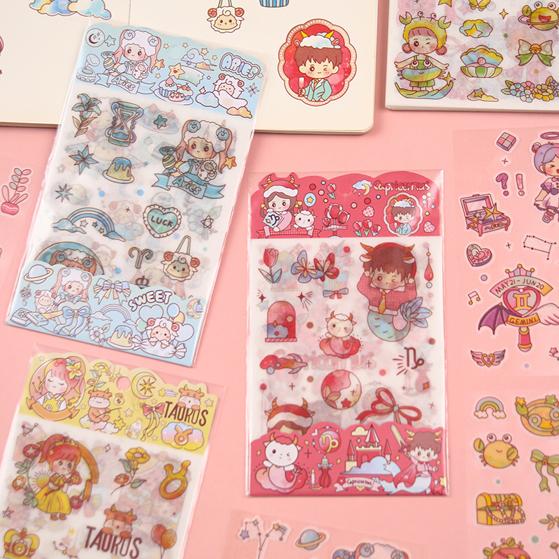 Tập 4 tờ sticker dán 12 Cung Hoàng Đạo