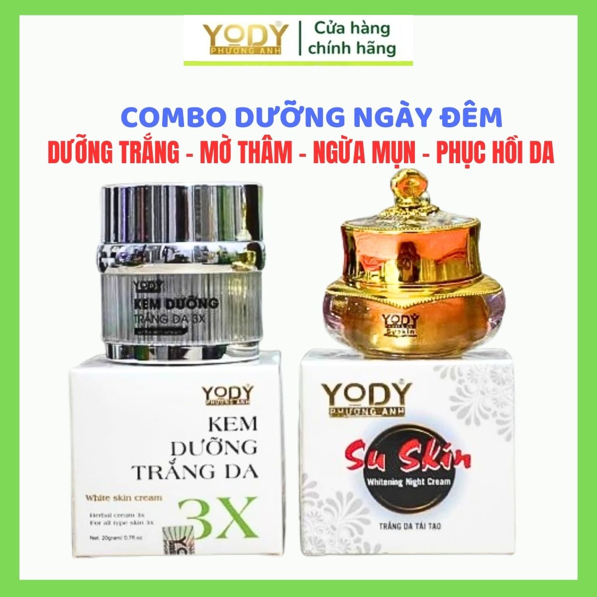Combo kem ngày và đêm yody phương anh - kem dưỡng trắng da 3x yody phương anh + kem đêm su skin yody phương anh