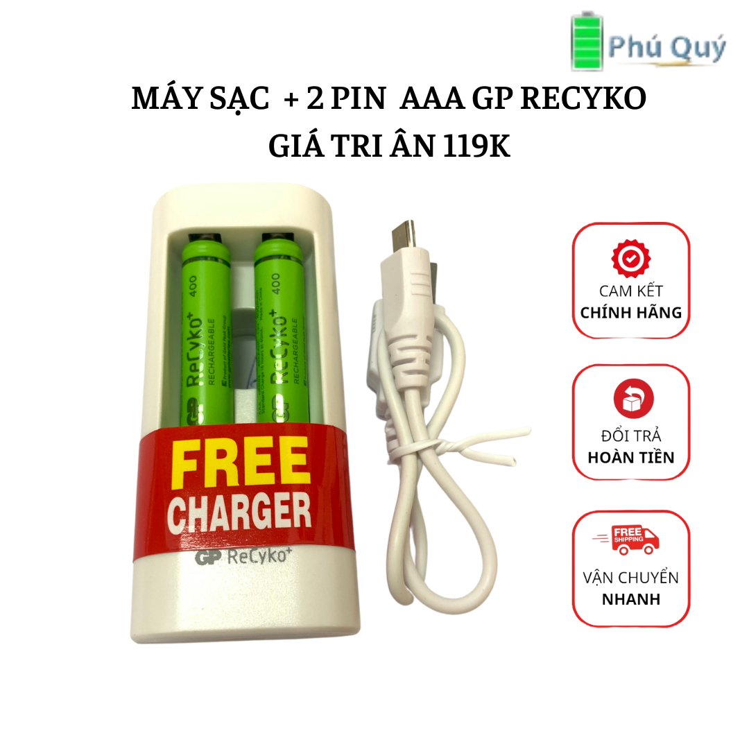 Máy Sạc Pin GP 2 Khe Cắm Pin Kèm 2 Pin AAA