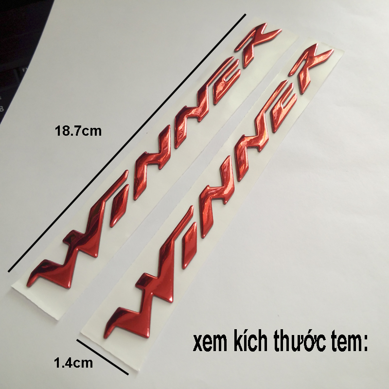 Bộ 2 tem Winner 3D nổi màu Bạc, Vàng, Đỏ