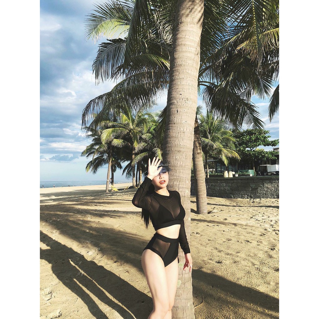 [HCM]Bikini tay dài phối lưới (màu đen và trắng) Eva shop