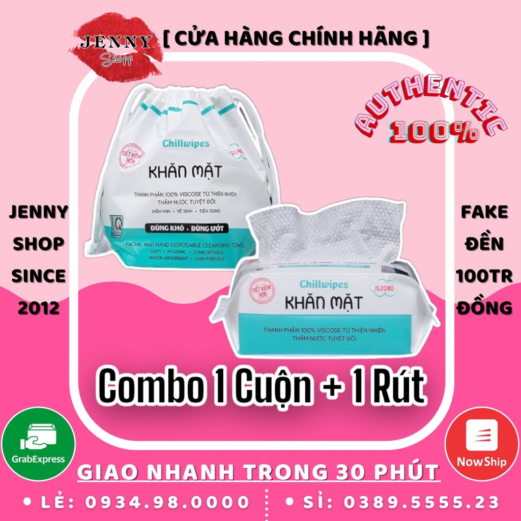 Khăn mặt khô Chillwipes dùng 1 lần lau khô lau ướt - Giấy lau mặt dùng một lần