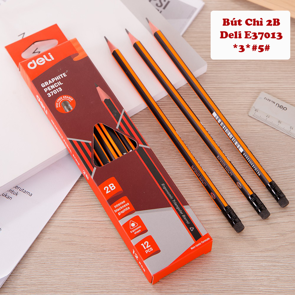 (Hộp 12 Cây) Bút chì 2B Deli - E37013/E371015 Bút chì gỗ