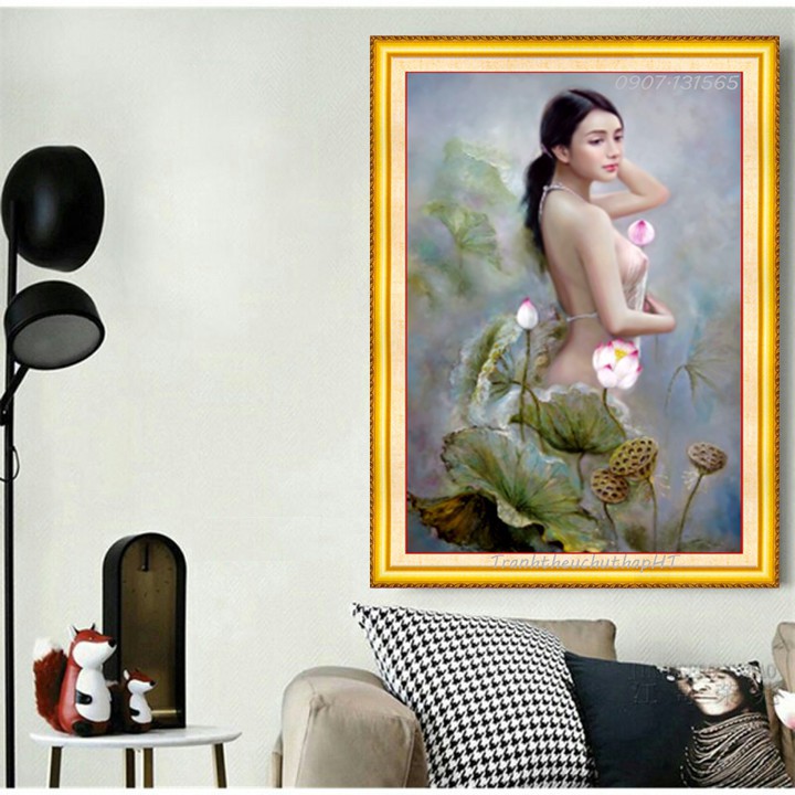 Tranh Đính Đá THIẾU NỮ (ĐÁ ABC CAO CẤP). Kích Thước: 72cm x 50cm