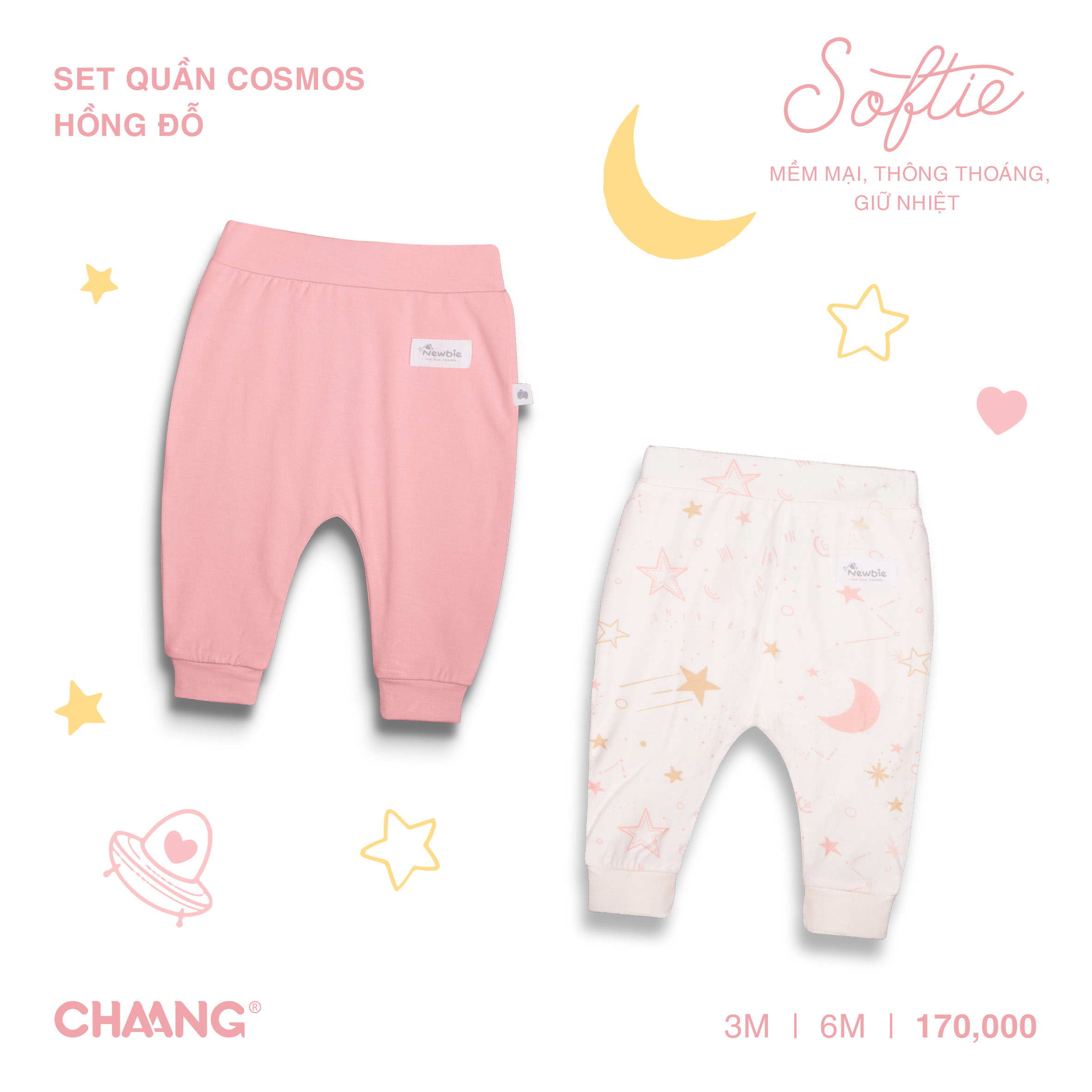 Set 2 chiếc quần dài cho bé sơ sinh Cosmos Chaang